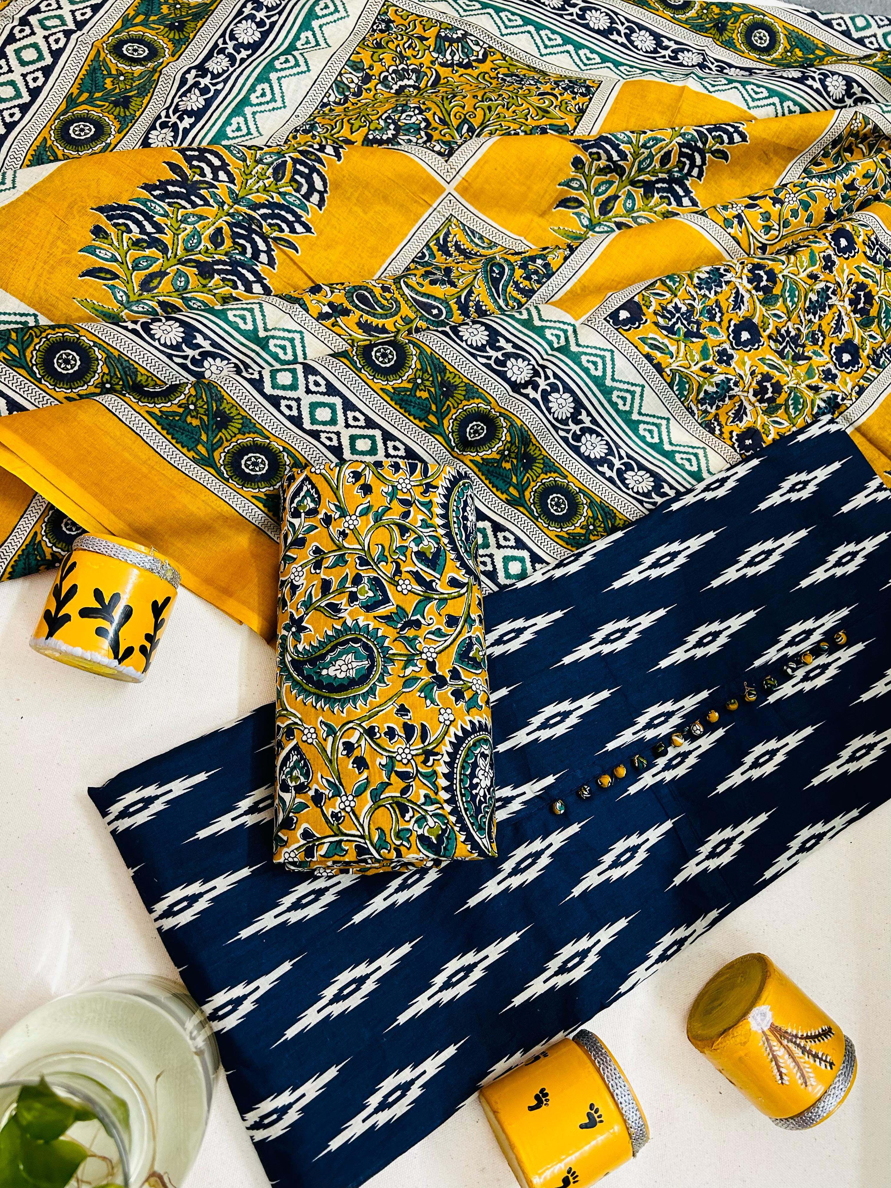 Blue & Mustard Cotton Suit - Image 1