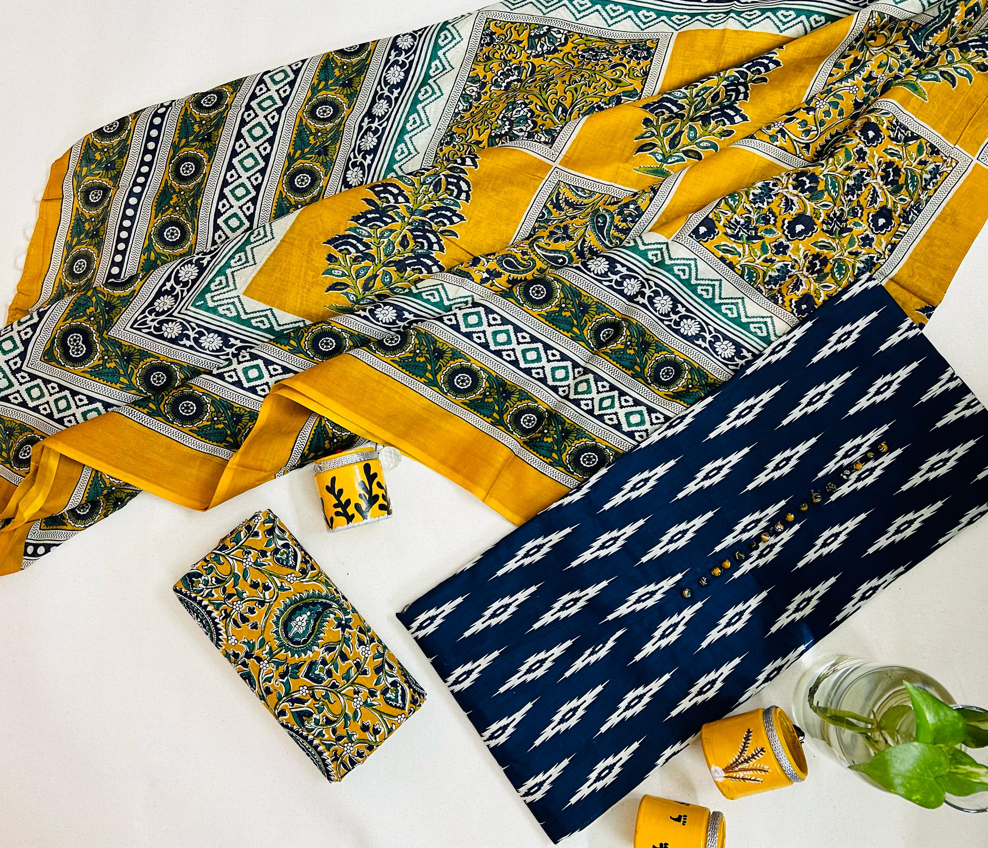 Blue & Mustard Cotton Suit - Image 3