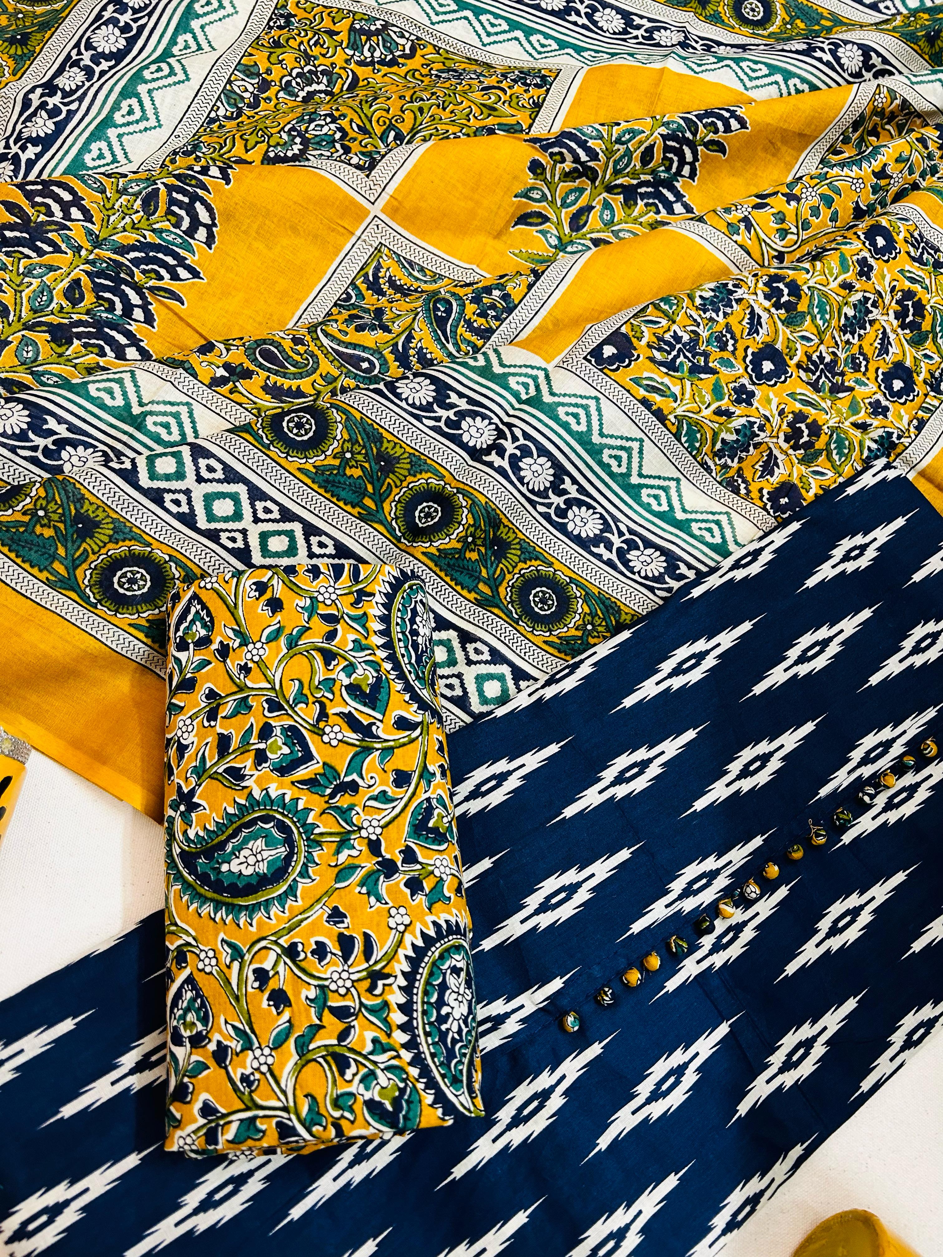 Blue & Mustard Cotton Suit - Image 4