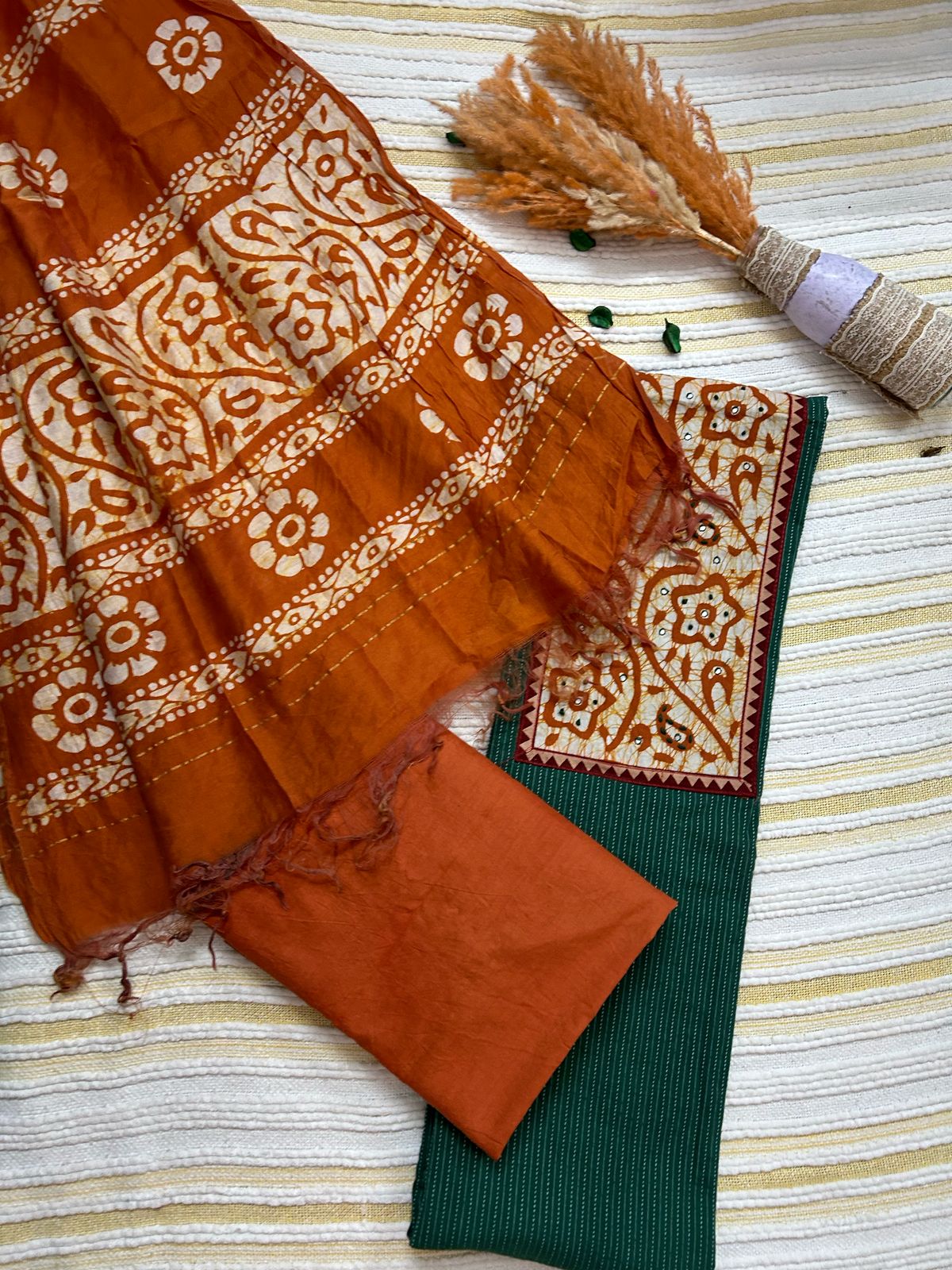 Rust Brown & Green Cotton Suit - Image 3